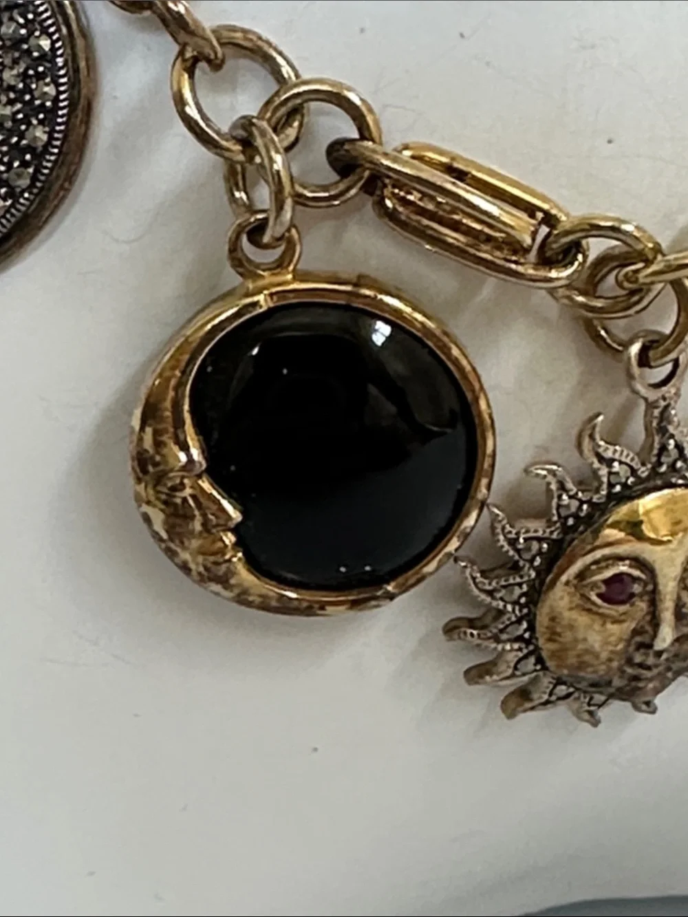 Vintage Celestial Charm real RUBYS Gold 925 GF  ONYX Gems Necklace